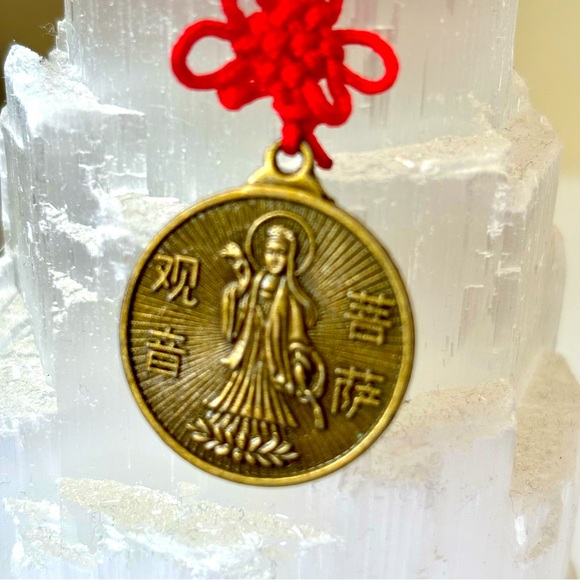 Kwan Yin and Chinese Zodiac Animal Coin on a Red Knot Lucky Charm. - Picture 3 of 6